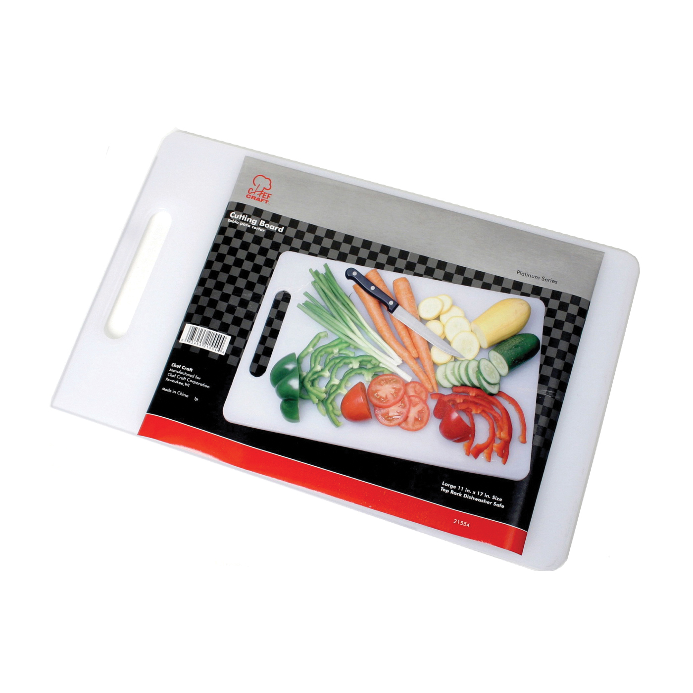 21554 Cutting Board, 17-1/2 in L, 11 in W, Plastic, White