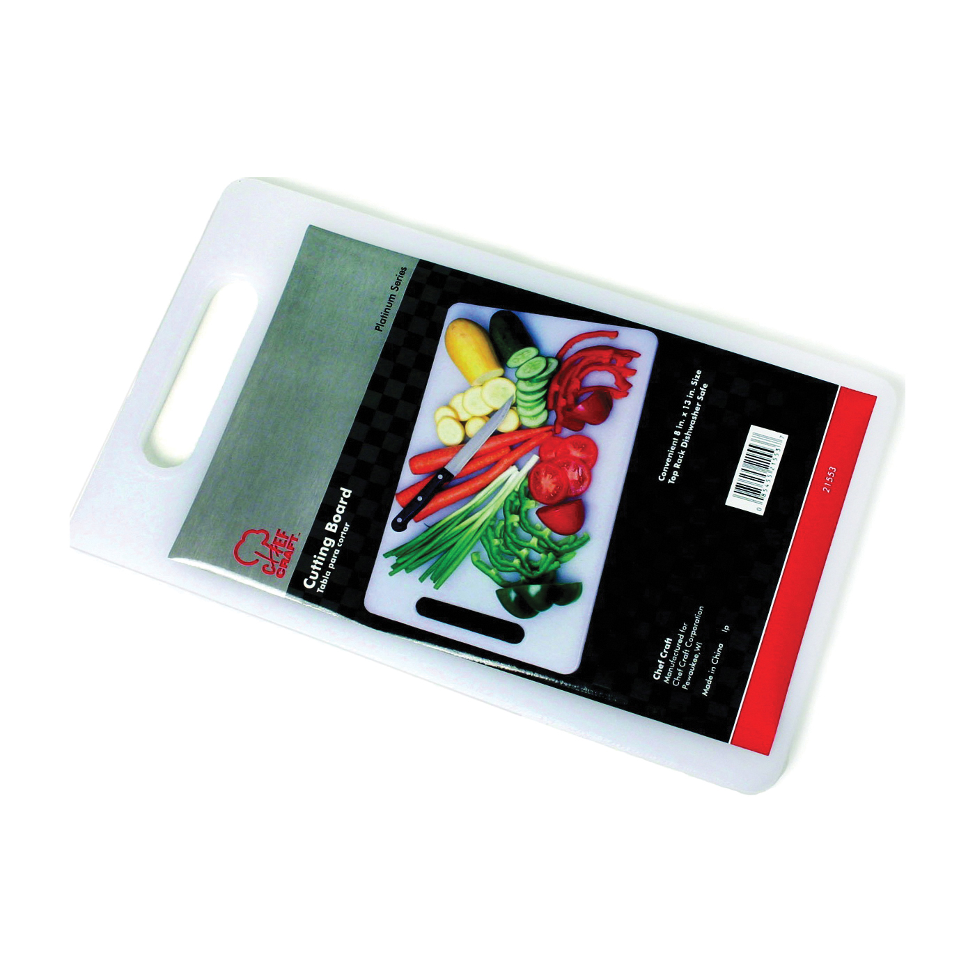 21553 Cutting Board, 13 in L, 8 in W, Plastic, White