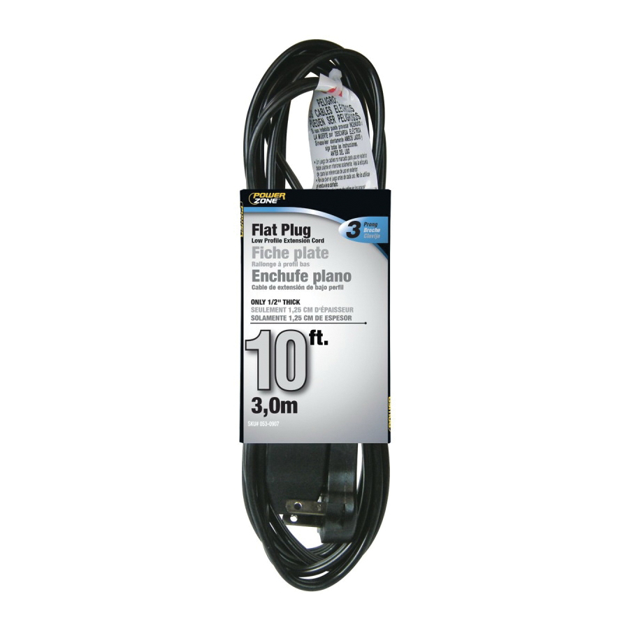 OR932610 Extension Cord, 16 AWG Cable, 5-15P Grounded Plug, 5-15R Grounded Receptacle, 10 ft L, 125 V, Black