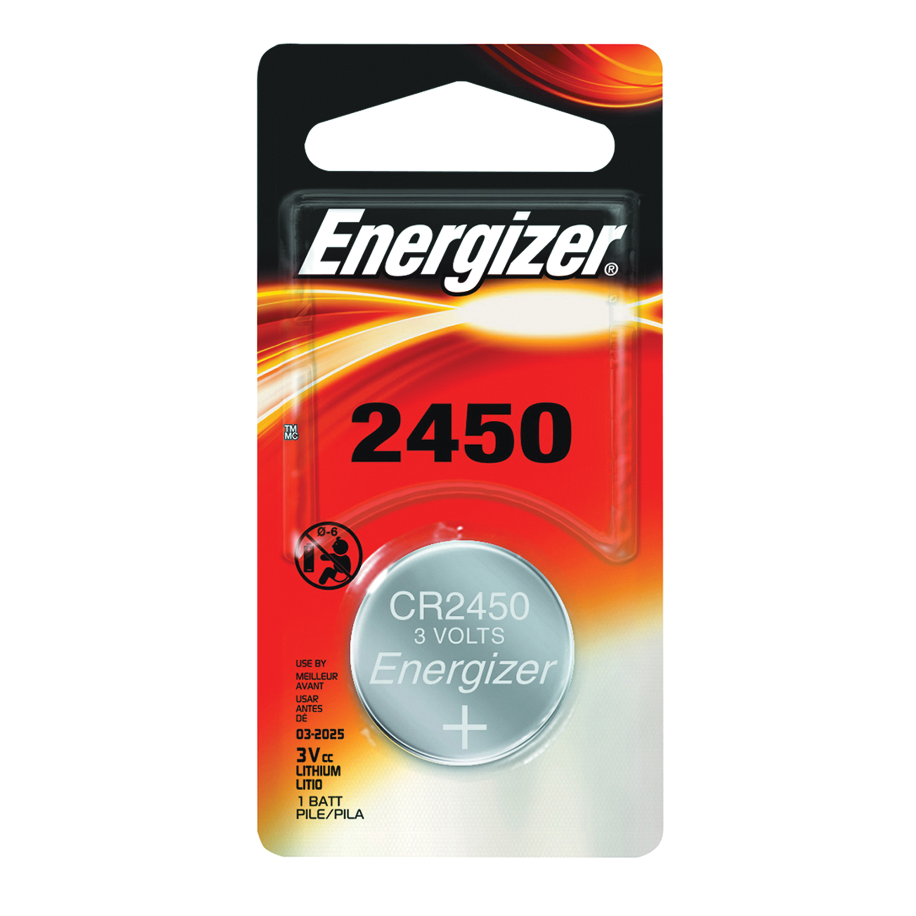 ECR2450BP Coin Cell Battery, 3 V Battery, 620 mAh, CR2450 Battery, Manganese Dioxide, Lithium, 1 pk