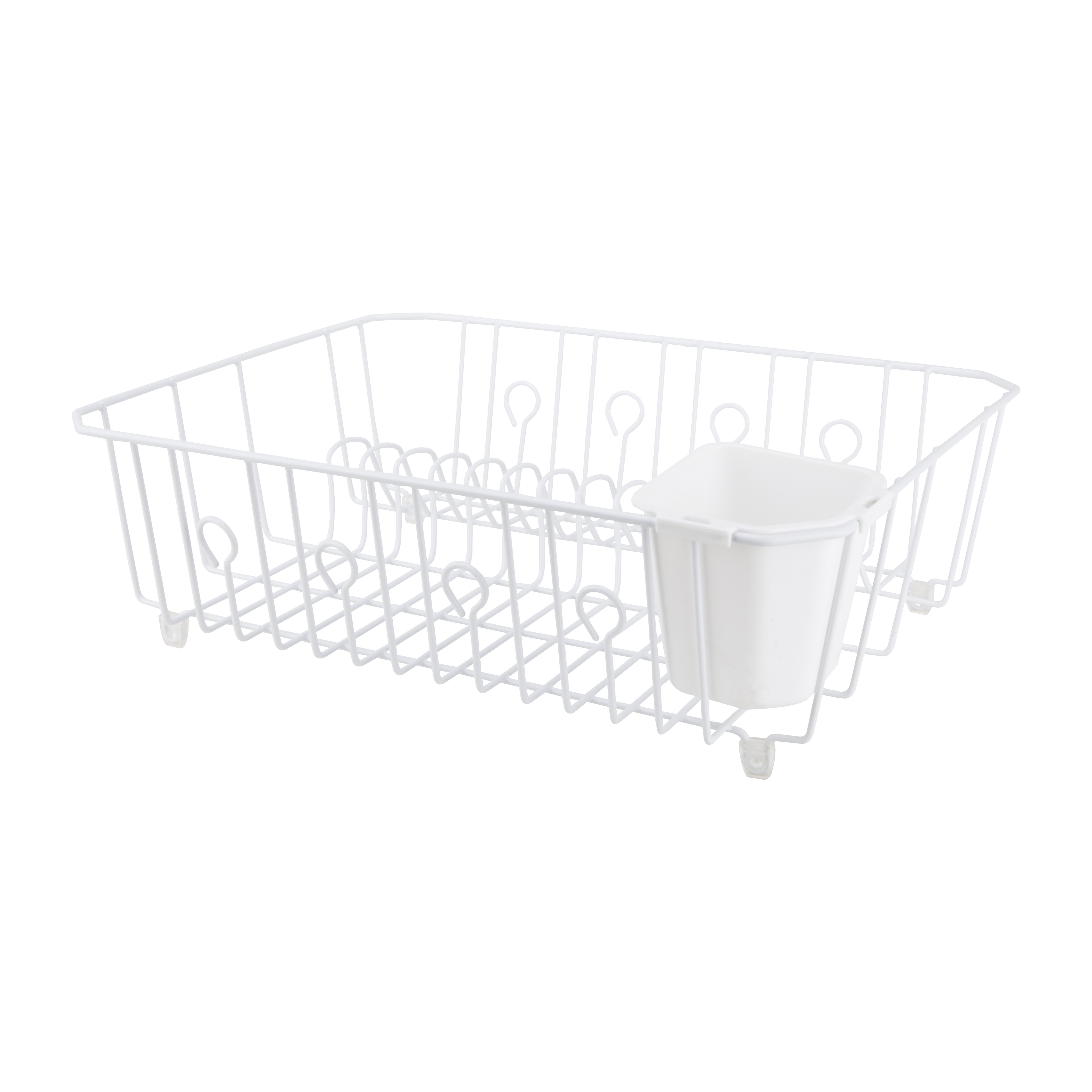 JI-25W-3L Dish Drainer with Cutlery Basket, 20 lb, 18 in L, 13-1/2 in W, 5-1/2 in H, Steel, White, White