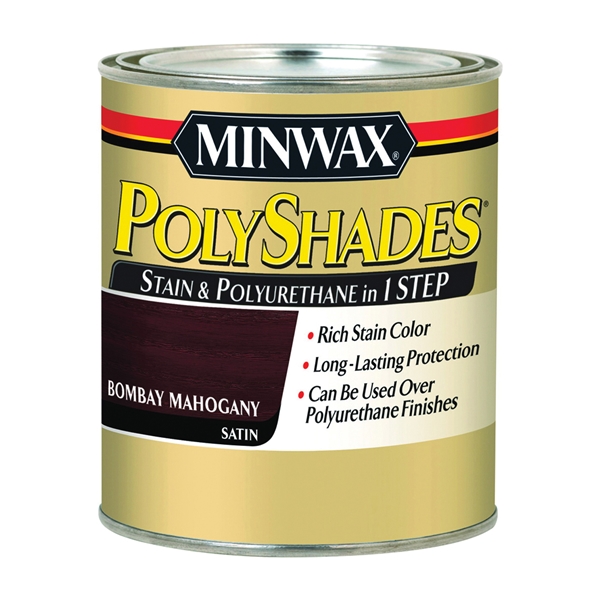 Polyshades 213804444 Waterbased Polyurethane Stain, Satin, Liquid, Bombay Mahogany, 0.5 pt, Can