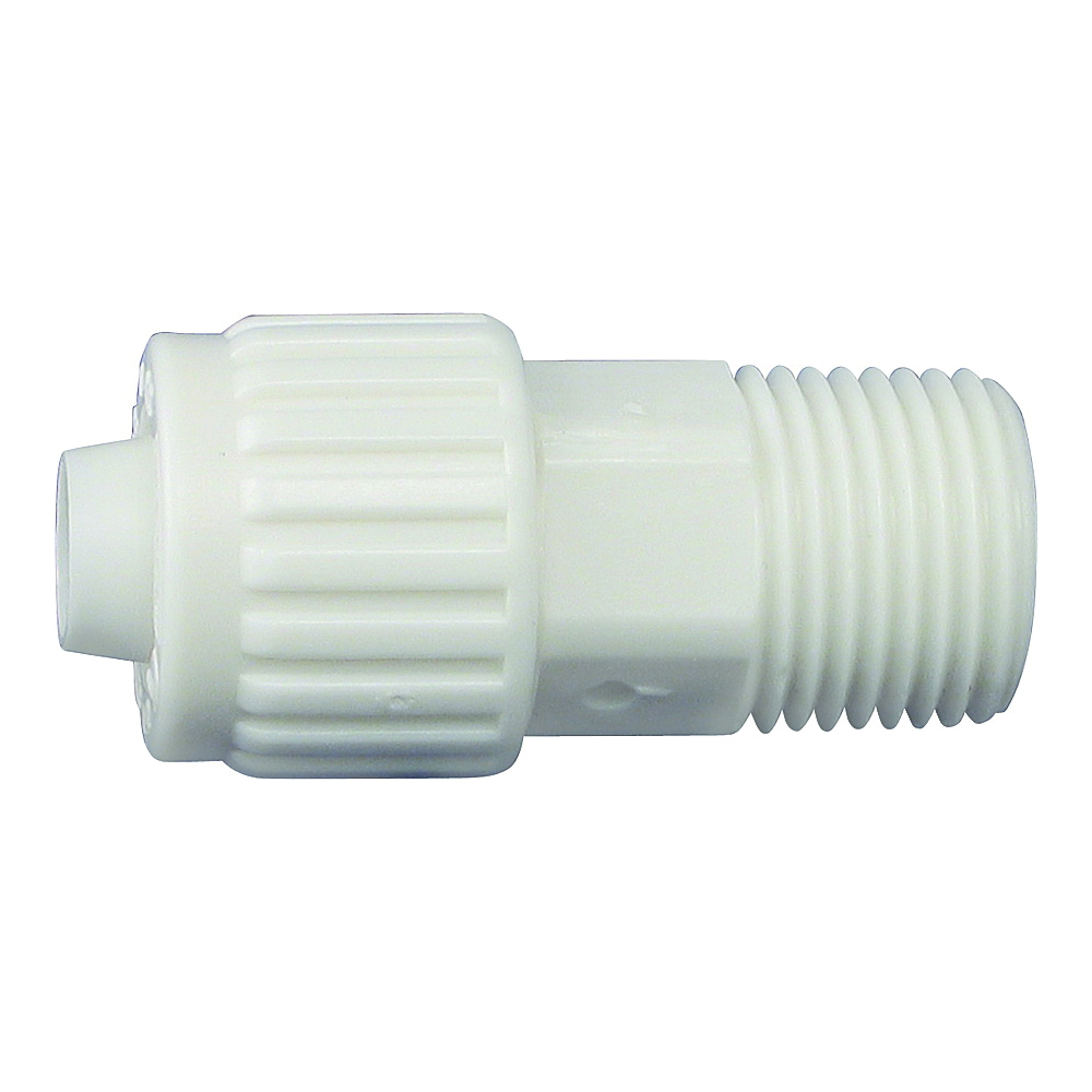 16868 Tube to Pipe Adapter, 1/2 x 3/4 in, PEX x MPT, Polyoxymethylene, White