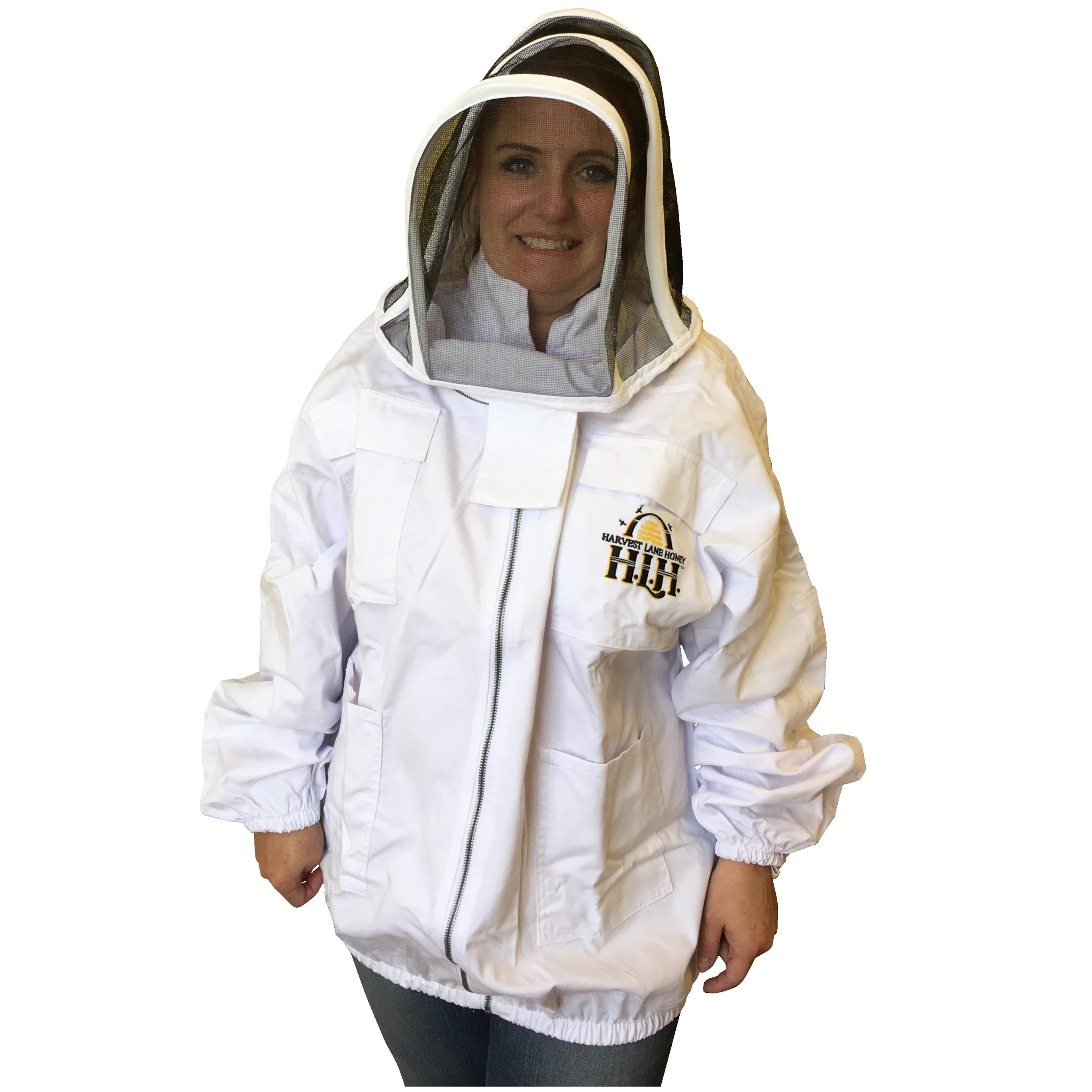 CLOTHSJXL-102 Beekeeper Jacket with Hood, XL, Zipper, Polycotton, White