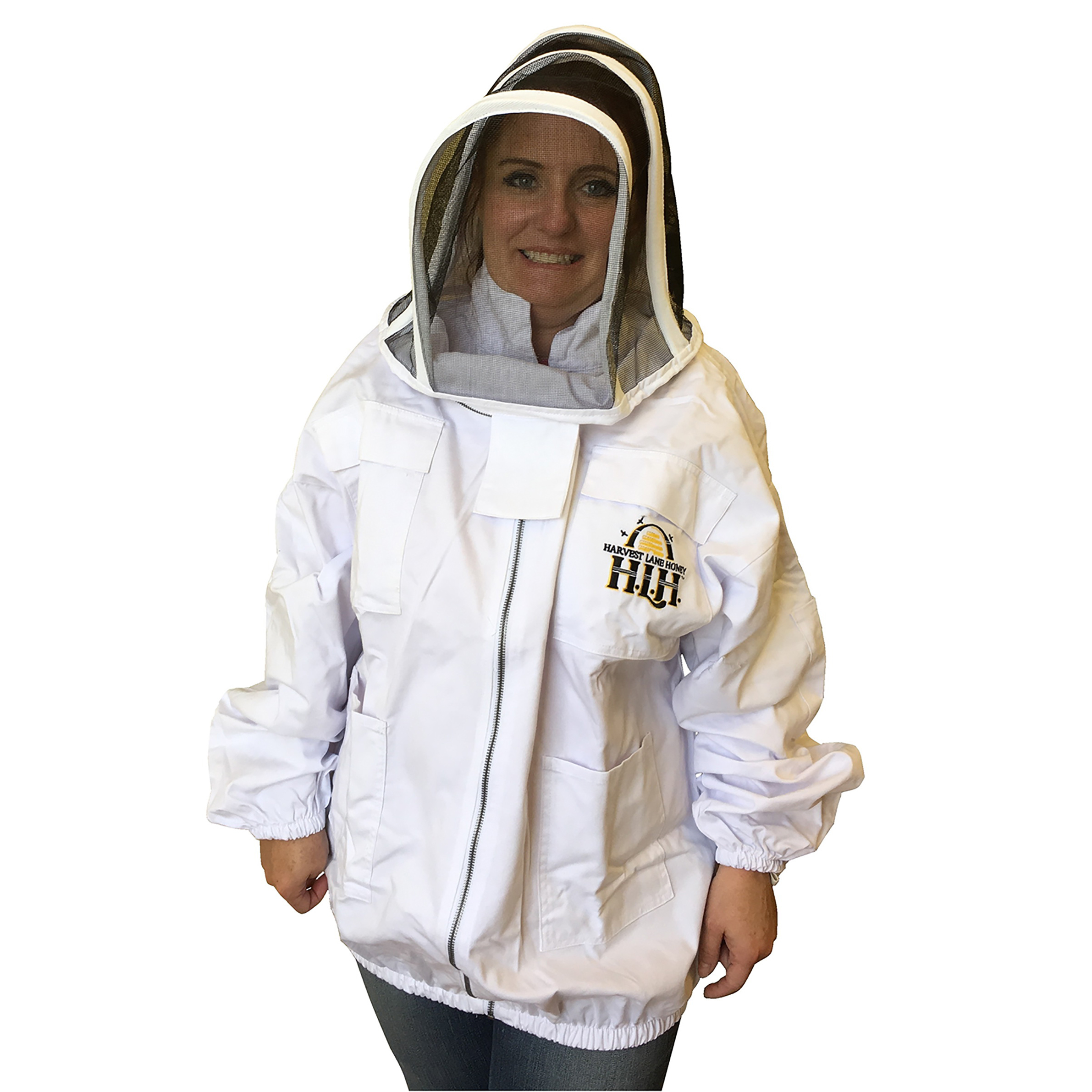 CLOTHSJXXL-102 Beekeeper Jacket with Hood, 2XL, Zipper, Polycotton, White