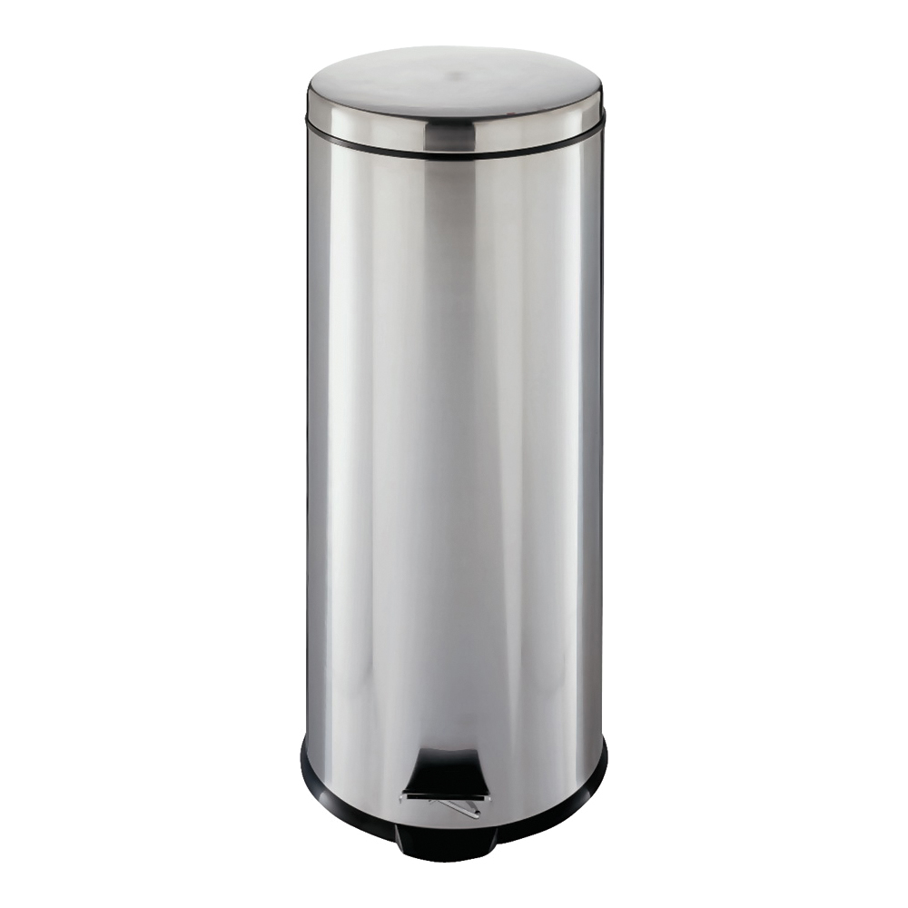 LYP30F3-3L Trash Can, 7.93 gal, Plastic/Stainless Steel/Steel, Silver, Flat Lid