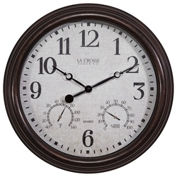 404-3015 Clock, Round, Brown Frame, Plastic Clock Face, Analog