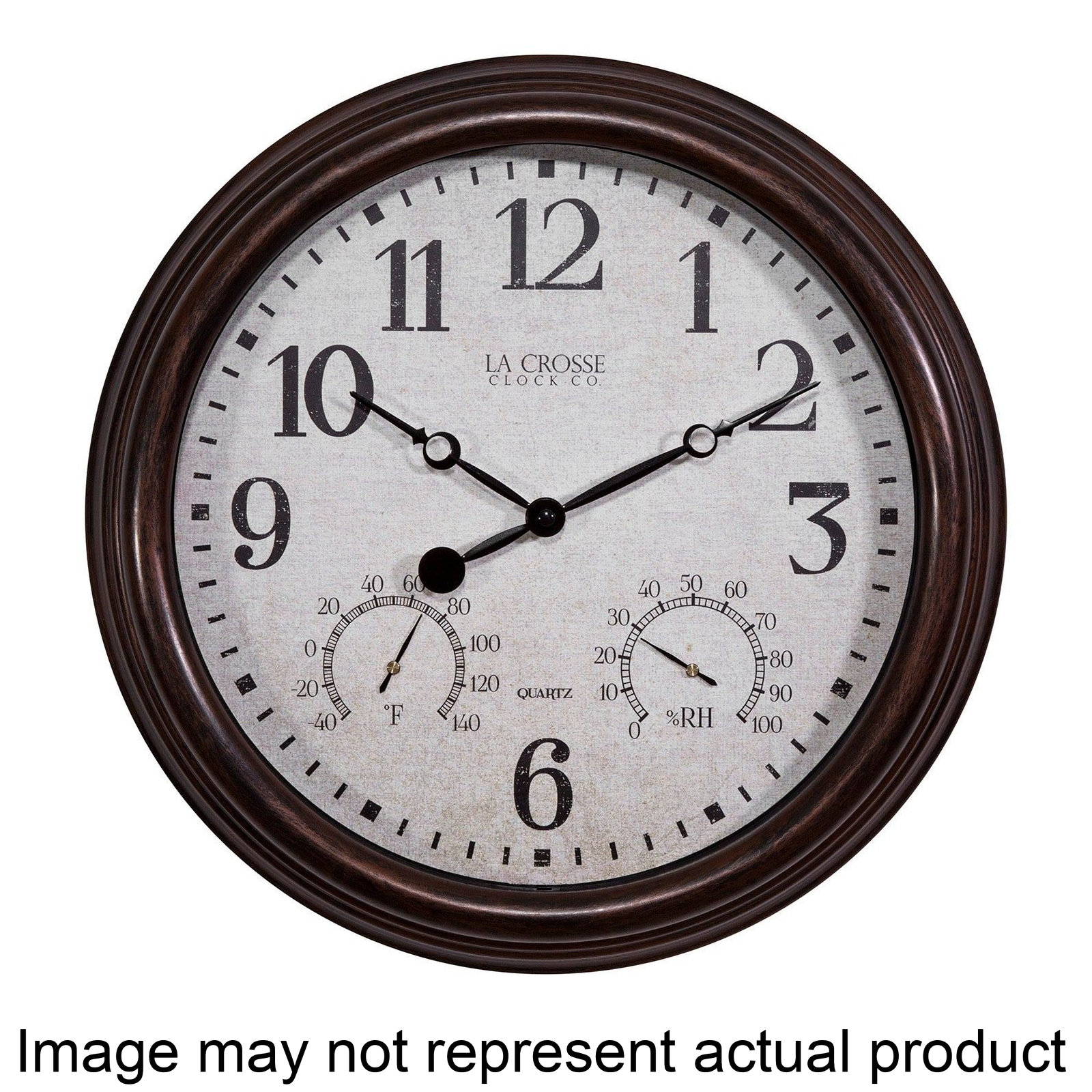 404-3015 Clock, Round, Brown Frame, Plastic Clock Face, Analog