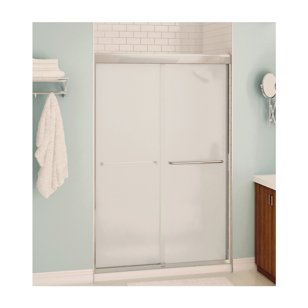 Aura 135663-900-305 Sliding Shower Door, Clear Glass, Tempered Glass, Semi Frame, 2-Panel, Glass, 1/4 in Glass