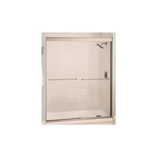 Aura 135665-900-305-00 Shower Door, Clear Glass, Tempered Glass, Semi Frame, 2-Panel, Glass, 1/4 in Glass