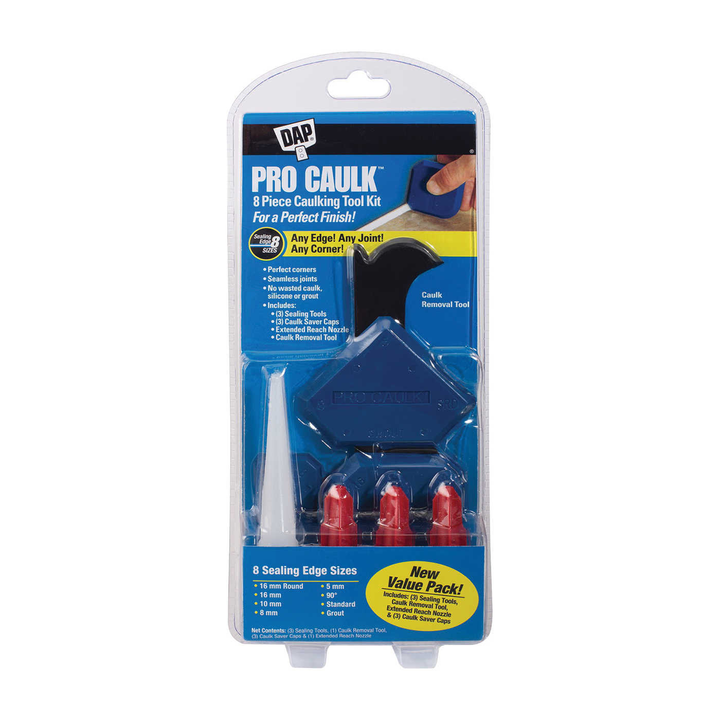 09125 Caulk Tool Kit, 4-1/2 in L, 1-1/4 in W, Plastic, Blue
