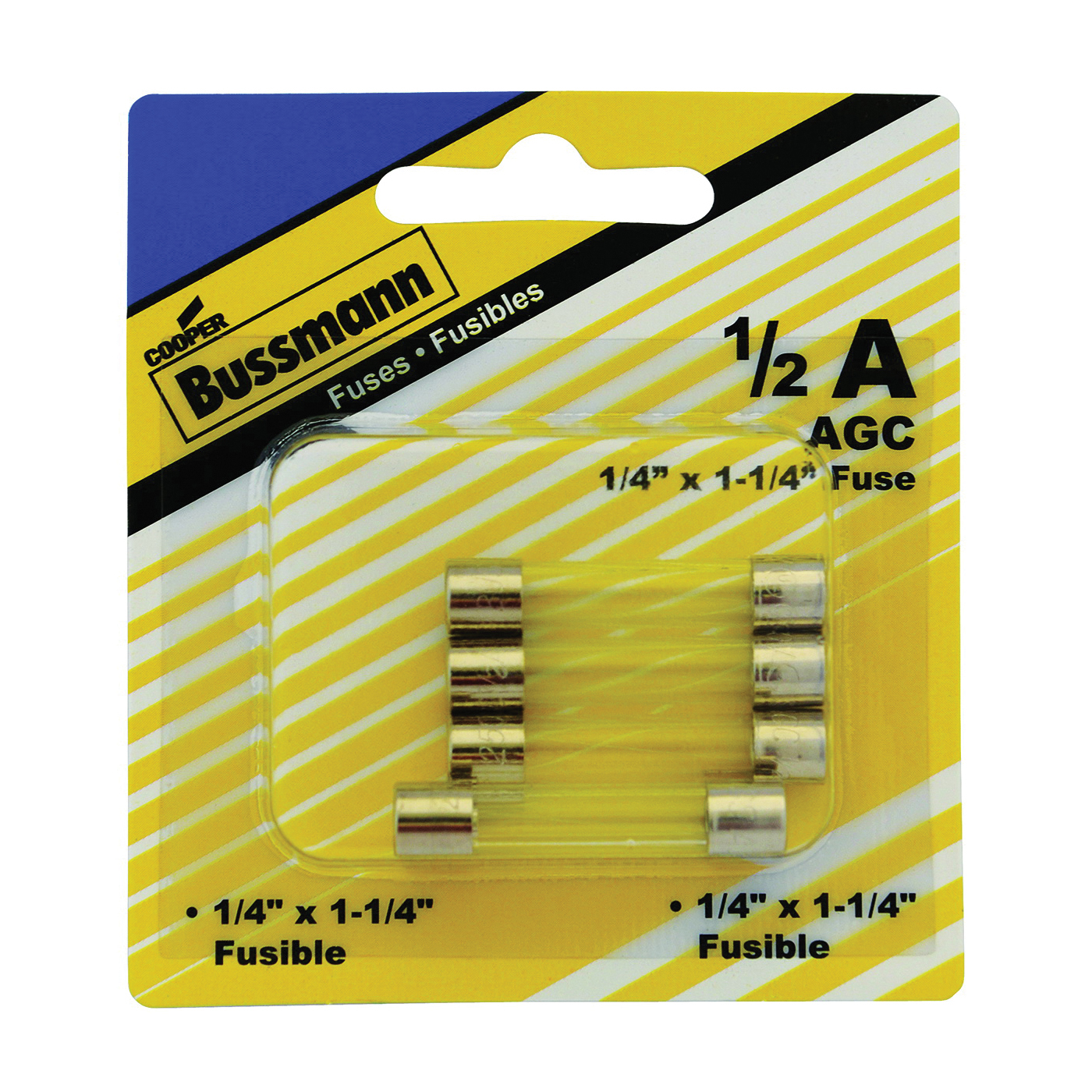 BP/AGC-1/2-RP Automotive Fuse, Fast-Acting Fuse, AGC, 250 V, 0.5 A, 35 A, 10 kA Interrupt