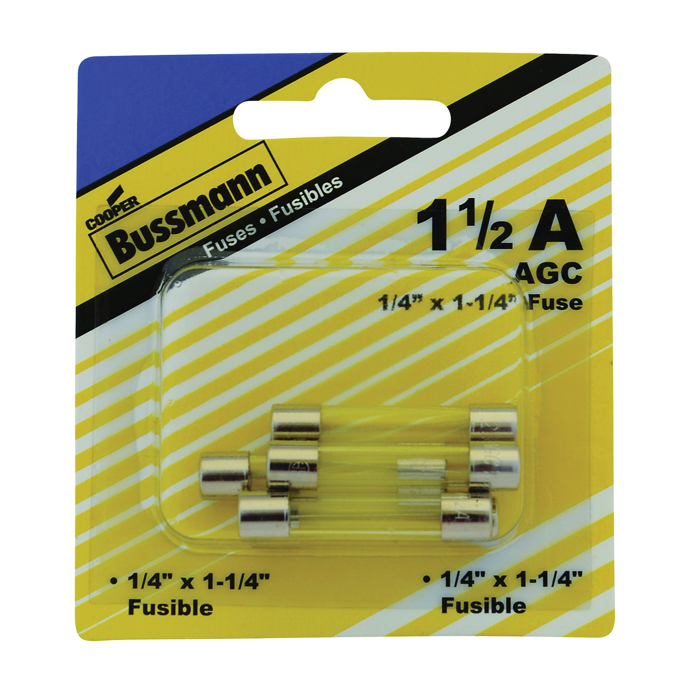 BP/AGC-1-1/2-RP Automotive Fuse, Fast-Acting Fuse, AGC, 250 V, 1.5 A, 100 A, 10 kA Interrupt