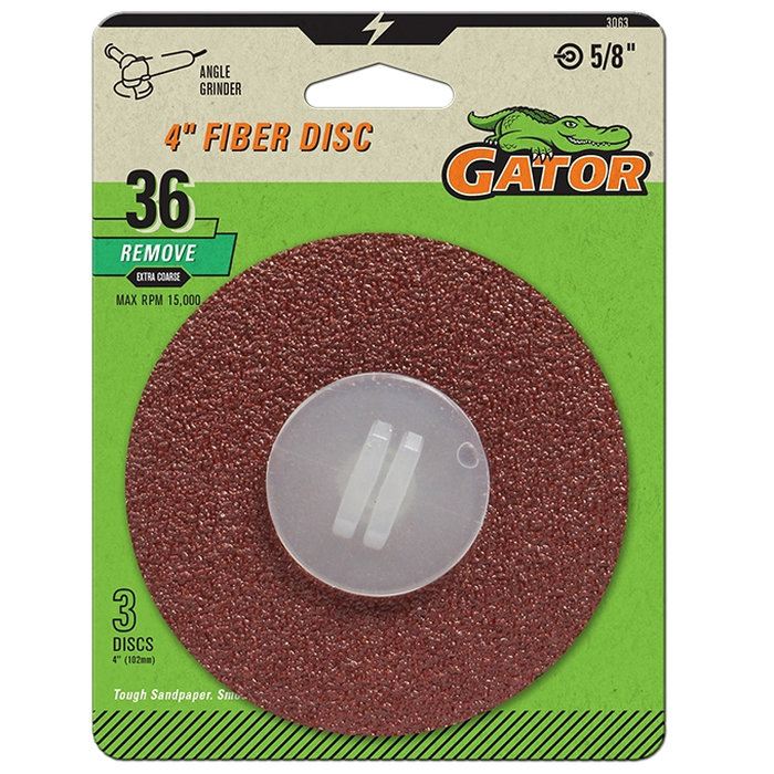 3063 Fiber Disc, 4 in Dia, 36 Grit, Extra Coarse, Aluminum Oxide Abrasive, Fiber Backing