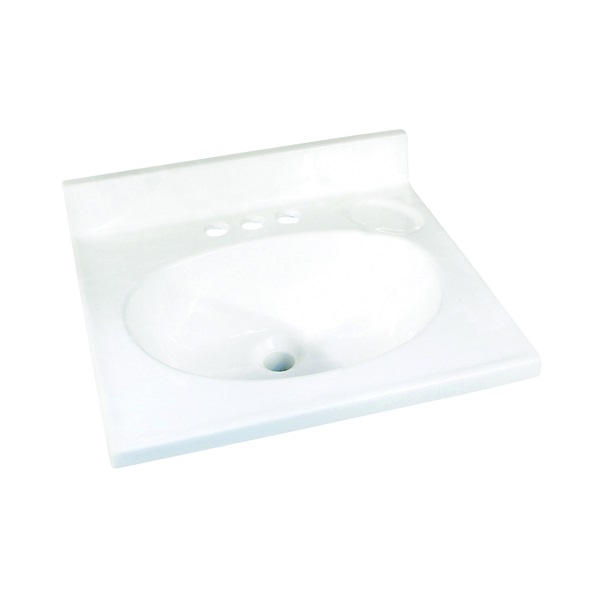 WS-1719 Vanity Top, 19 in OAL, 17 in OAW, Marble, Solid White, Countertop Edge