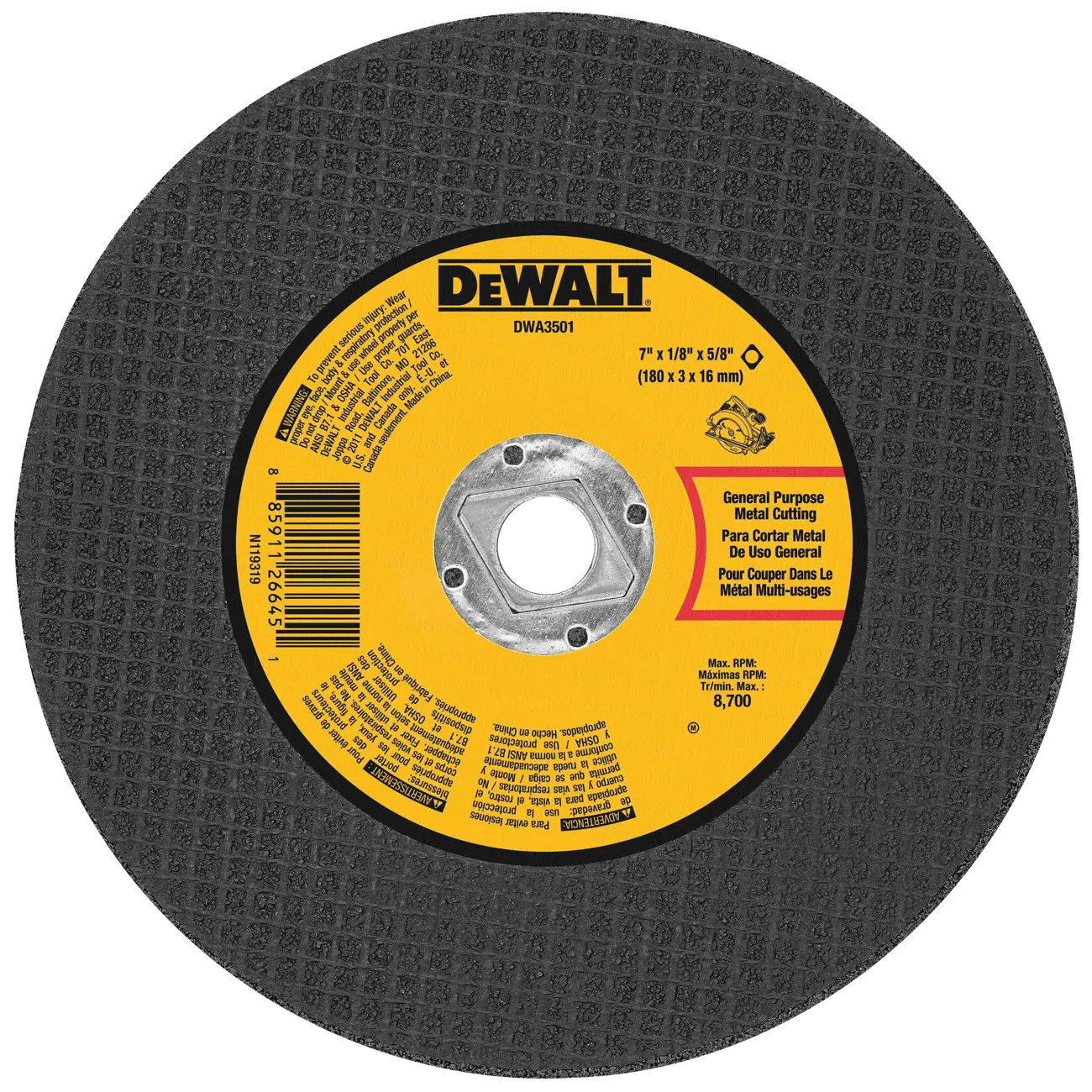 DWA3501 Cut-Off Wheel, 4 in Dia, 0.045 in Thick, 5/8 in Arbor, Aluminum Oxide Abrasive