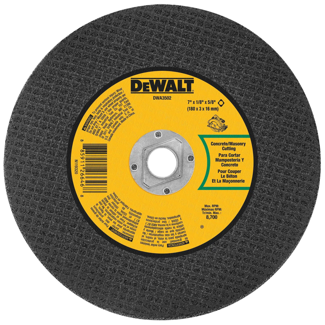 DWA3502 Cut-Off Wheel, 4 in Dia, 0.045 in Thick, 5/8 in Arbor, Aluminum Oxide Abrasive