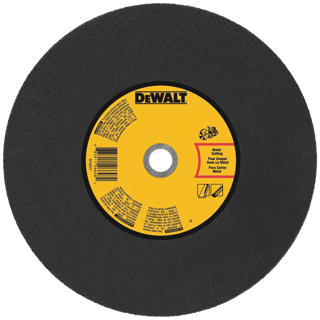 DWA8031 Cut-Off Wheel, 14 in Dia, 1/8 in Thick, 20 mm Arbor, Coarse, Aluminum Oxide Abrasive