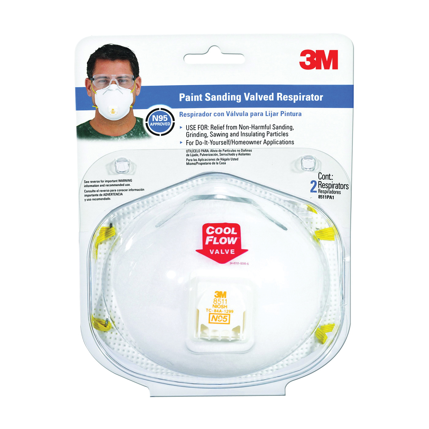 8511PA1-2A/R8511- Disposable Valve Respirator, N95 Filter Class, 95 % Filter Efficiency, White
