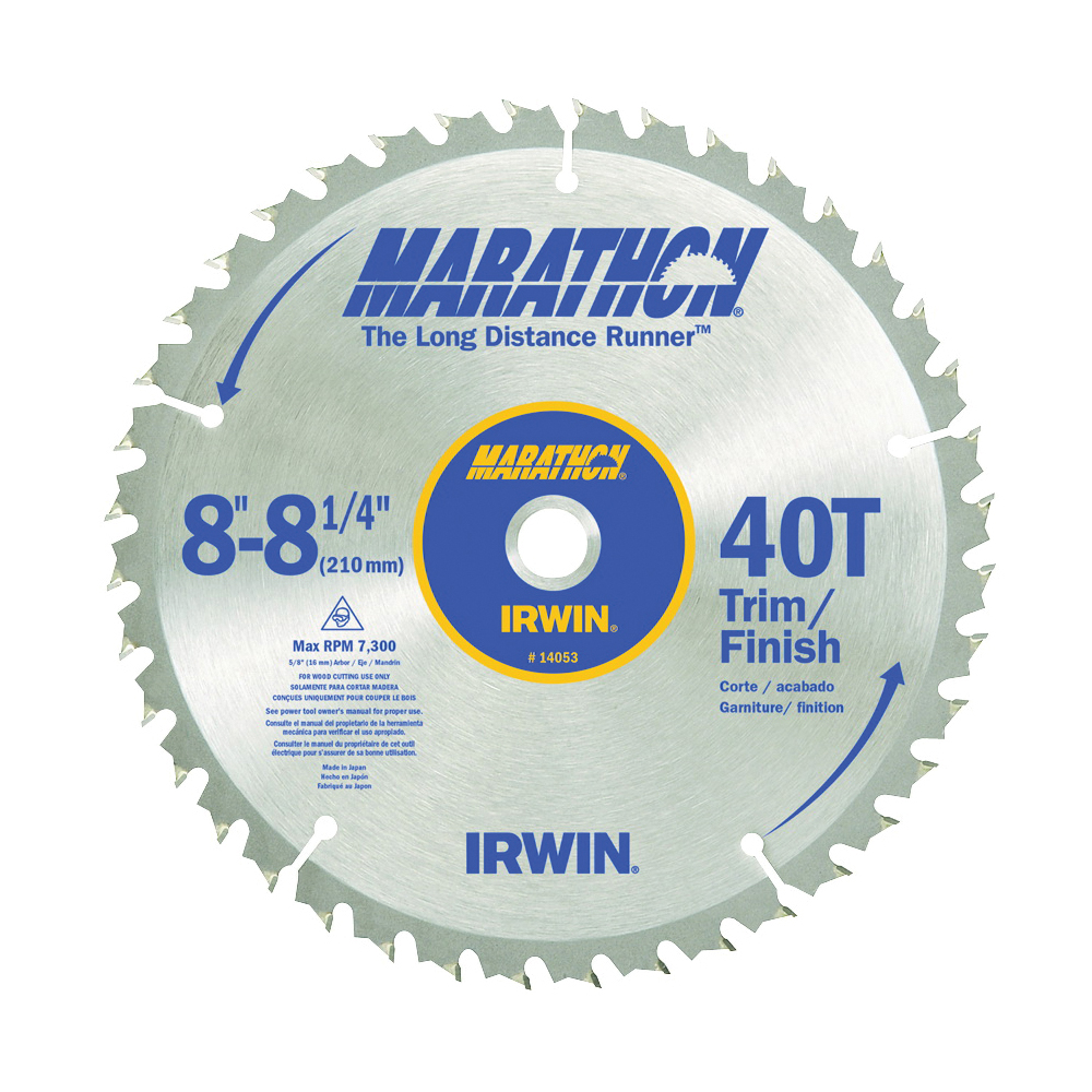 14053 Table Saw Blade, Wood, 8-1/4 in Dia, 5/8 in Arbor, 40-Teeth, Carbide Cutting Edge