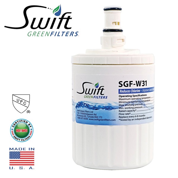 SGF-W31 Refrigerator Water Filter, 0.5 gpm, Coconut Shell Carbon Block Filter Media