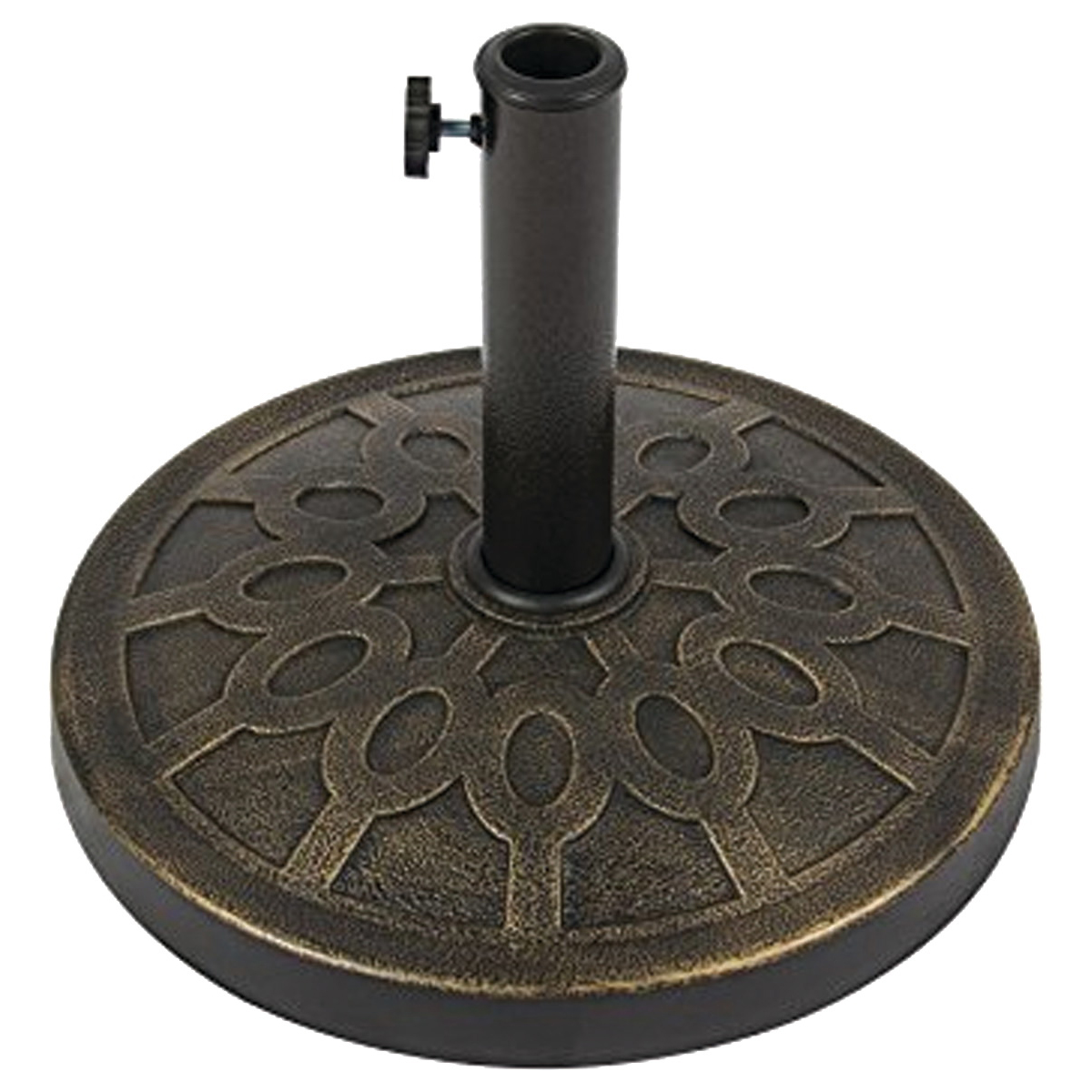 69328 Umbrella Base, 17-1/2 in Dia, 13 in H, Round, Plastic/Resin/Steel, Bronze