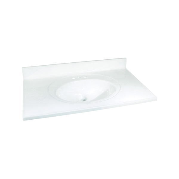 WS-2237 Vanity Top, 37 in OAL, 22 in OAW, Marble, Solid White, Oval Bowl, Countertop Edge