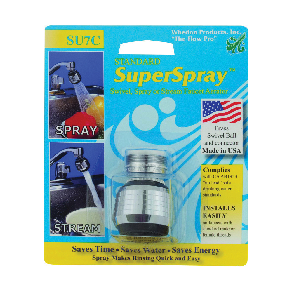 SU7C Standard Faucet Aerator, 15/16-27 x 55/64-27 Male x Female, Brass, Chrome-Plated, 2.2 gpm