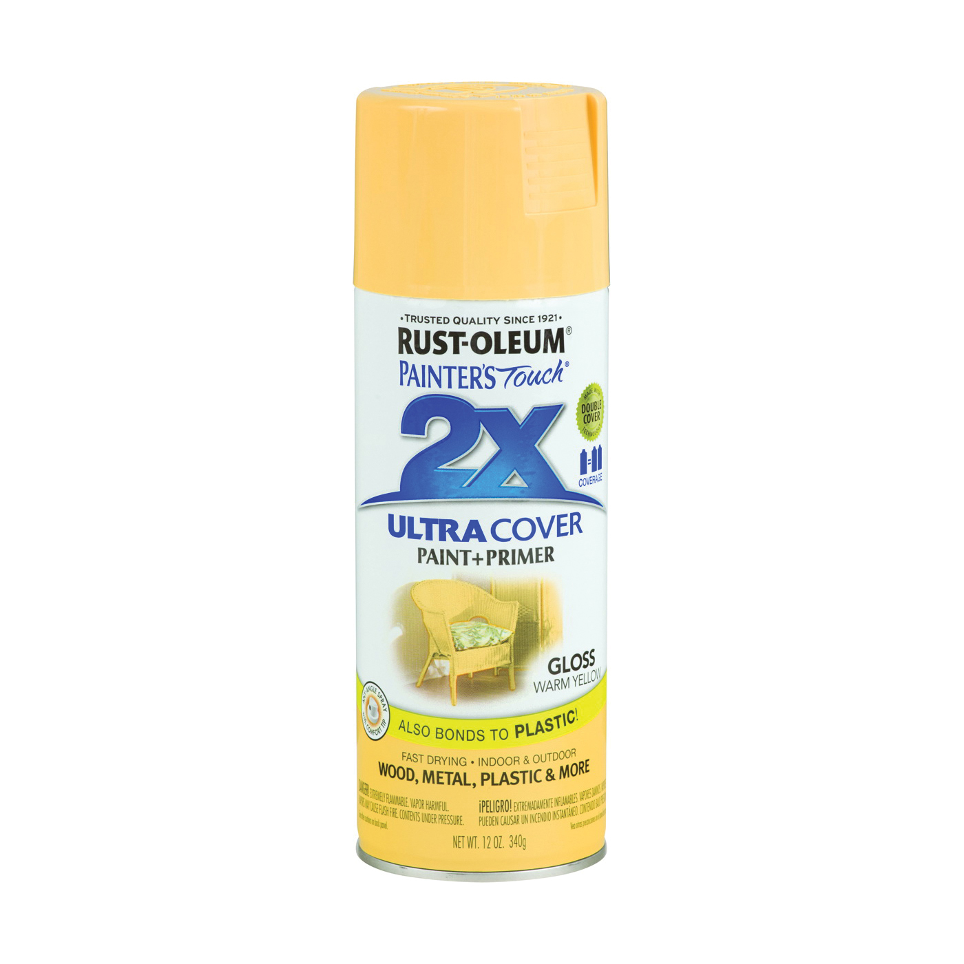 2X Ultra Cover 249091 Spray Paint, Gloss, Warm Yellow, 12 oz, Can - 2