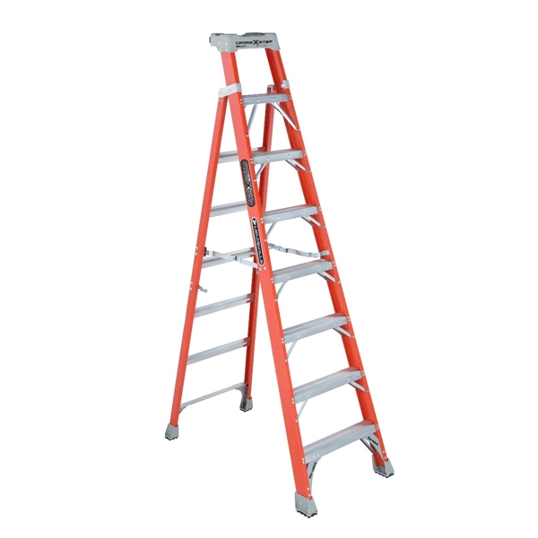 Louisville FXS1508  8 ft. Cross Step Ladder, 147 in. Max Reach, 8-Step, 300 lb, Type IA Duty Rating, Fiberglass