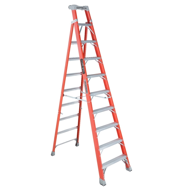 FXS1510 Cross Step Ladder, 10 ft H, Type IA Duty Rating, Fiberglass, 300 lb