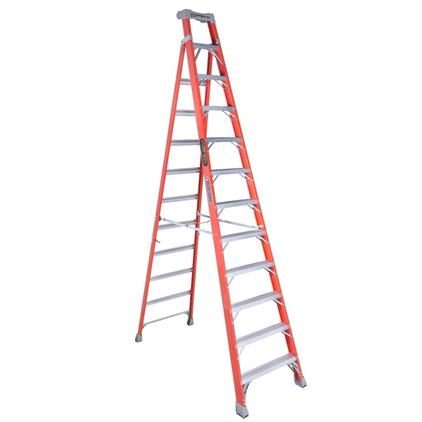 FXS1512 Cross Step Ladder, 12 ft H, Type IA Duty Rating, Fiberglass, 300 lb, 12 -Step, 193 in Max Reach