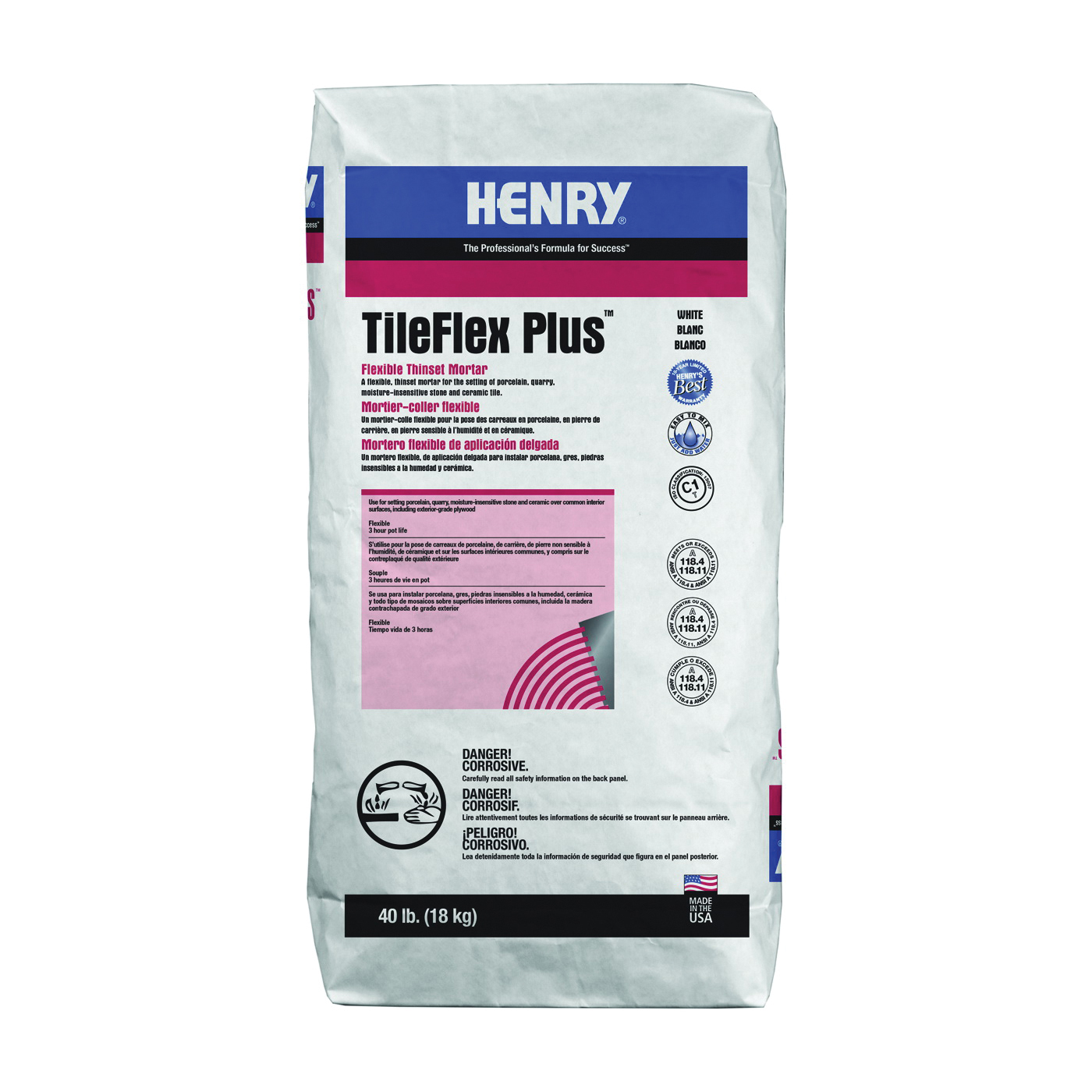 527 TileFlex Plus Series 13081 Thinset Mortar, White, Powder, 40 lb Bag