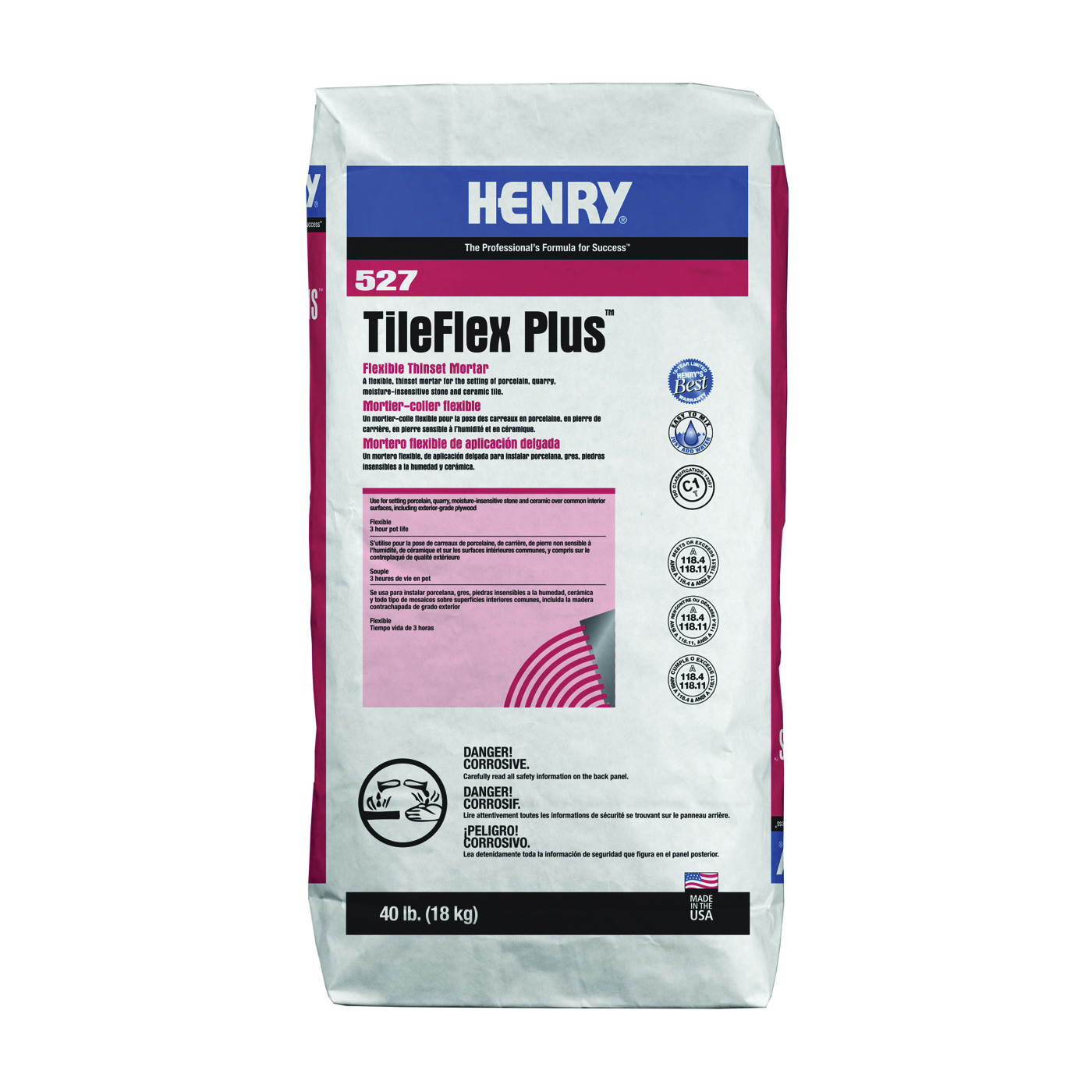 527 TileFlex Plus Series 13080 Thinset Mortar, Gray, Fine Solid Powder, 40 lb Bag
