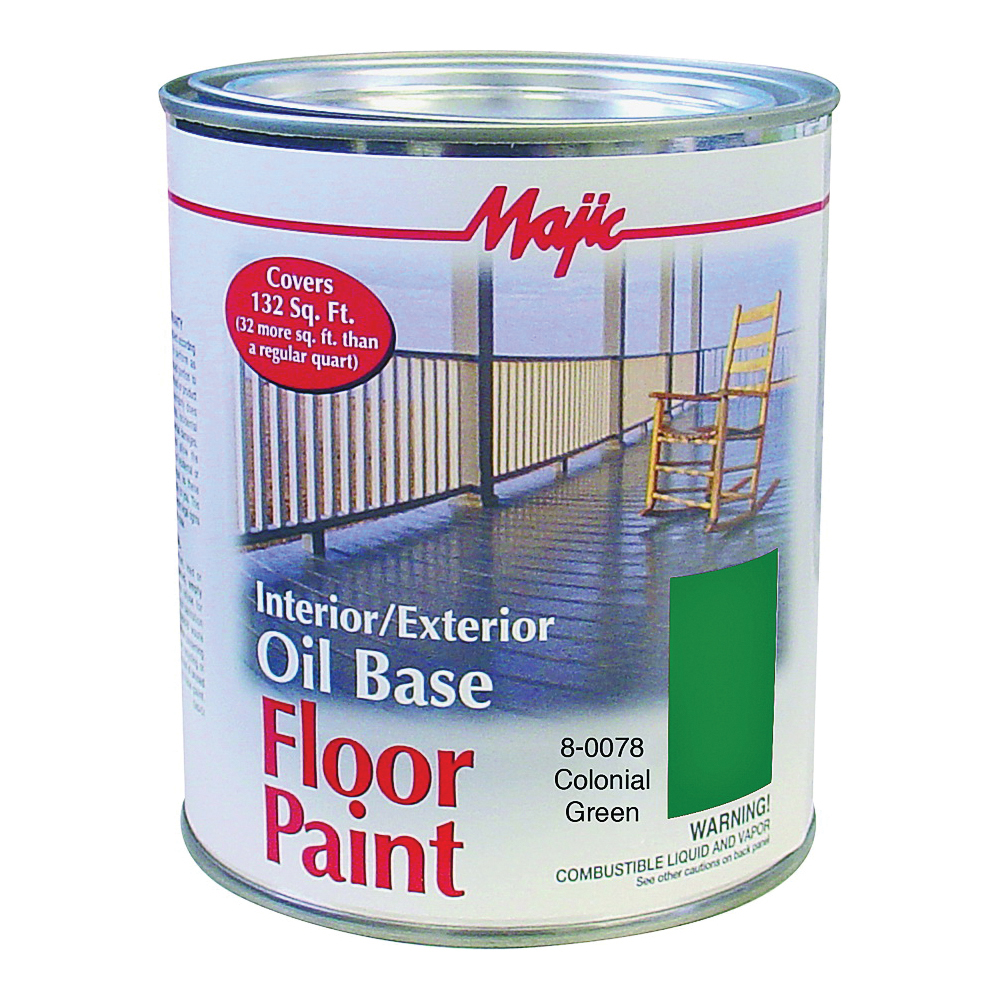 8-0078-2 Floor Paint, Medium-Gloss, Colonial Green, 1 qt, Can, Oil Base, Application: Brush, Pad, Roller