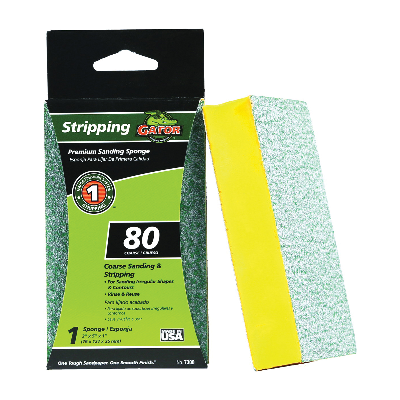 7300 Sanding Sponge, 5 in L, 3 in W, 80 Grit, Coarse, Aluminum Oxide Abrasive