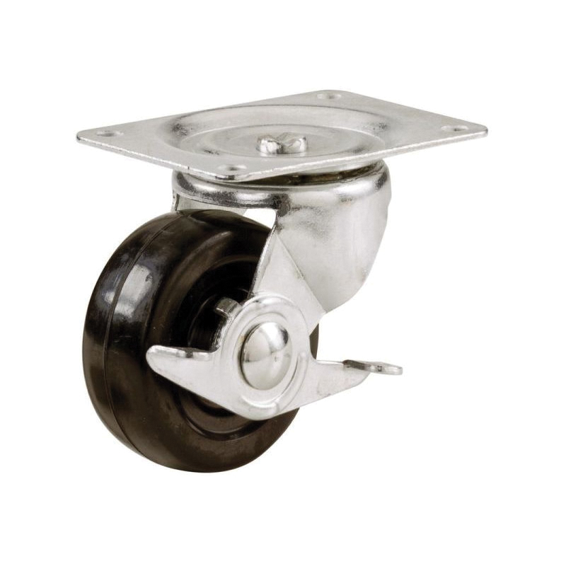9510 Swivel Caster with Side Brake, 2-1/2 in Dia Wheel, 1-1/8 in W Wheel, Rubber Wheel, Black, 100 lb