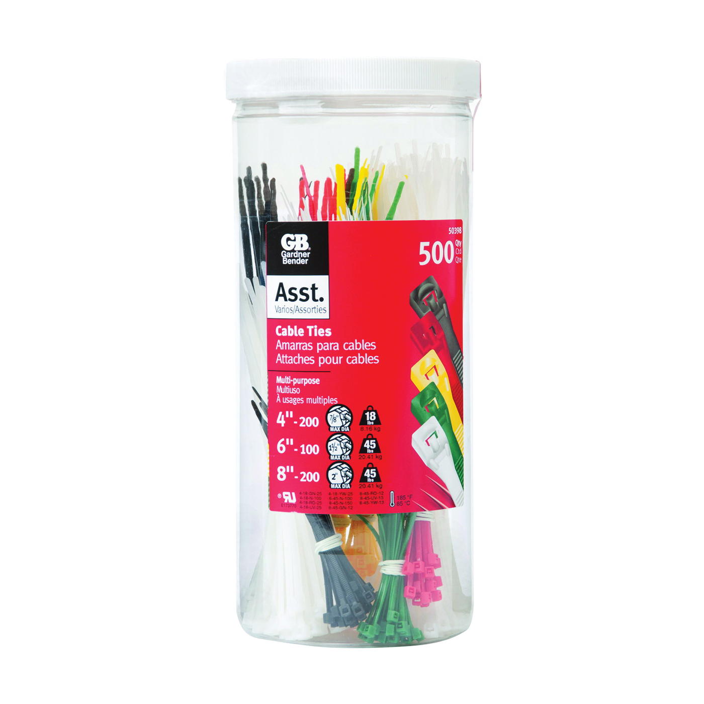 GB 50398 4/6/10 in. Cable Tie, Double-Lock Locking, 500 pk