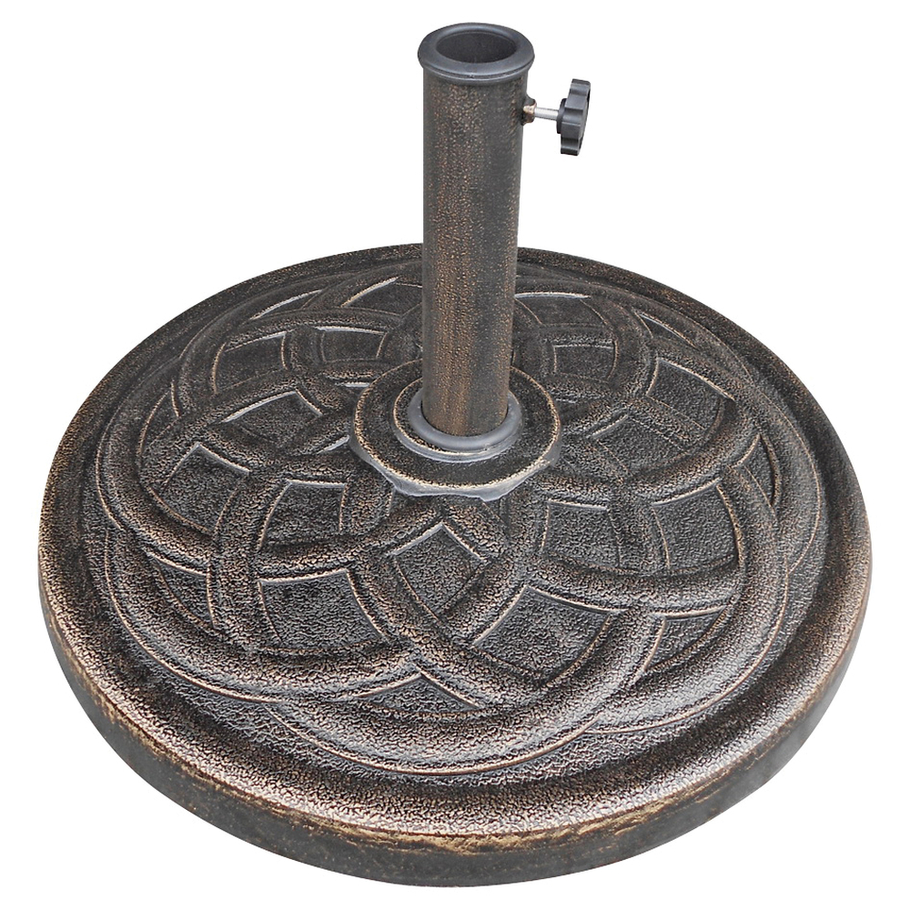 69331 Umbrella Base, 21.65 in Dia, 13.2 in H, Round, Plastic/Resin/Steel, Bronze