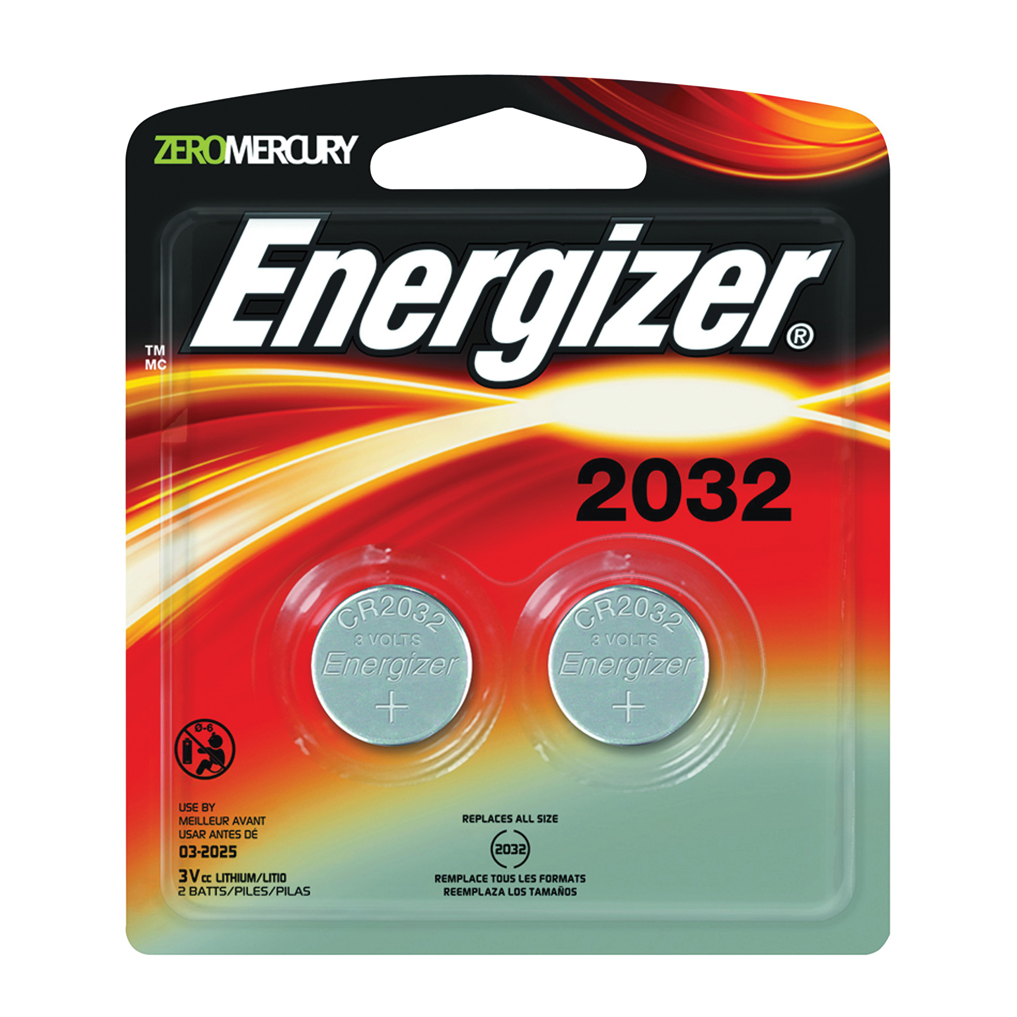 2032BP-2 Coin Cell Battery, 3 V Battery, 235 mAh, CR2032 Battery, Manganese Dioxide, Lithium, 2 pk