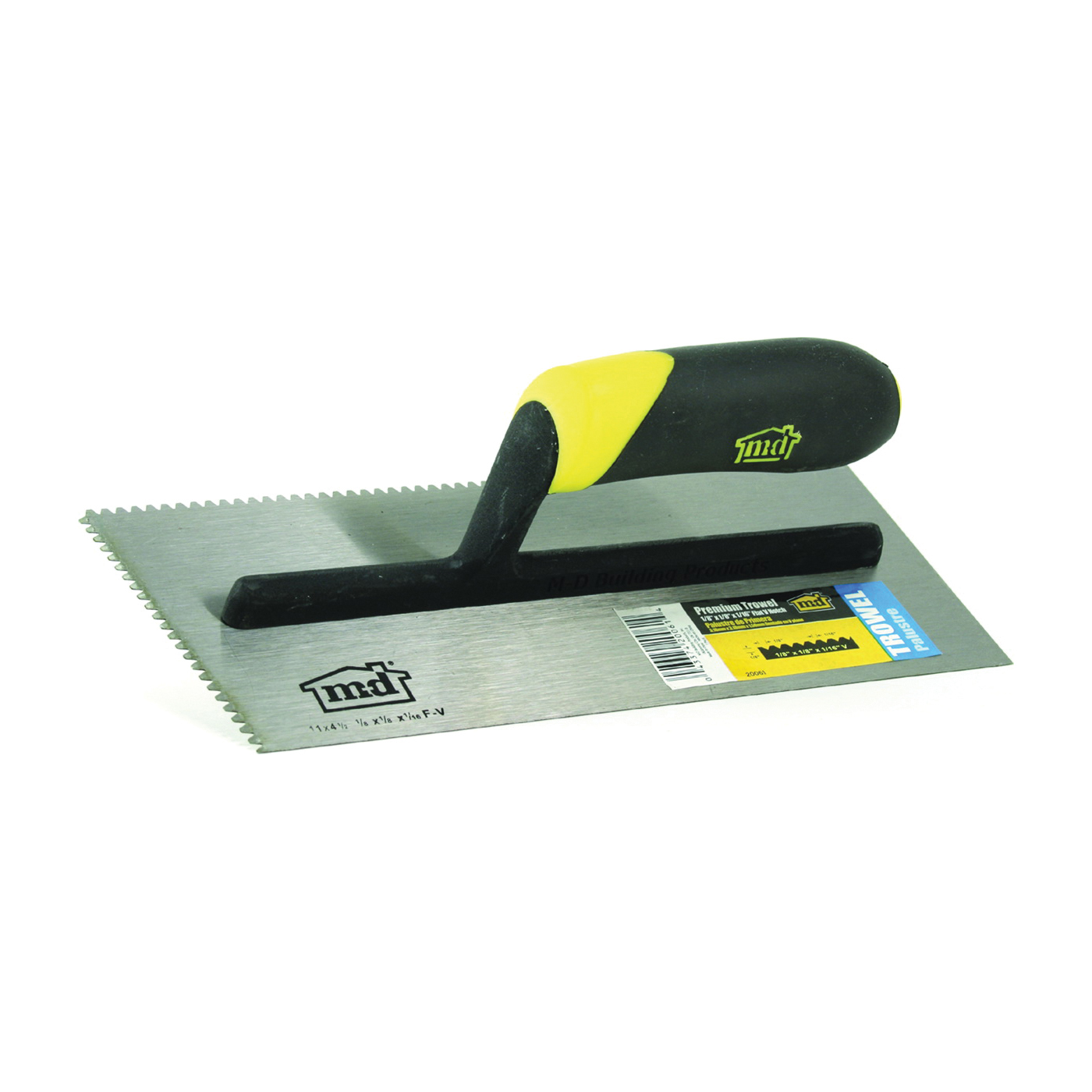 20061 Tile Installation Trowel, 11 in L, 4-1/2 in W, Flat V Notch, Comfort Grip Handle, Black/Yellow Handle
