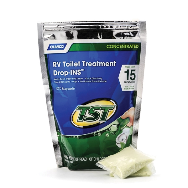 Camco 40264 TST Green Fresh Scent RV Toilet Treatment Drop Ins 15 Pack 