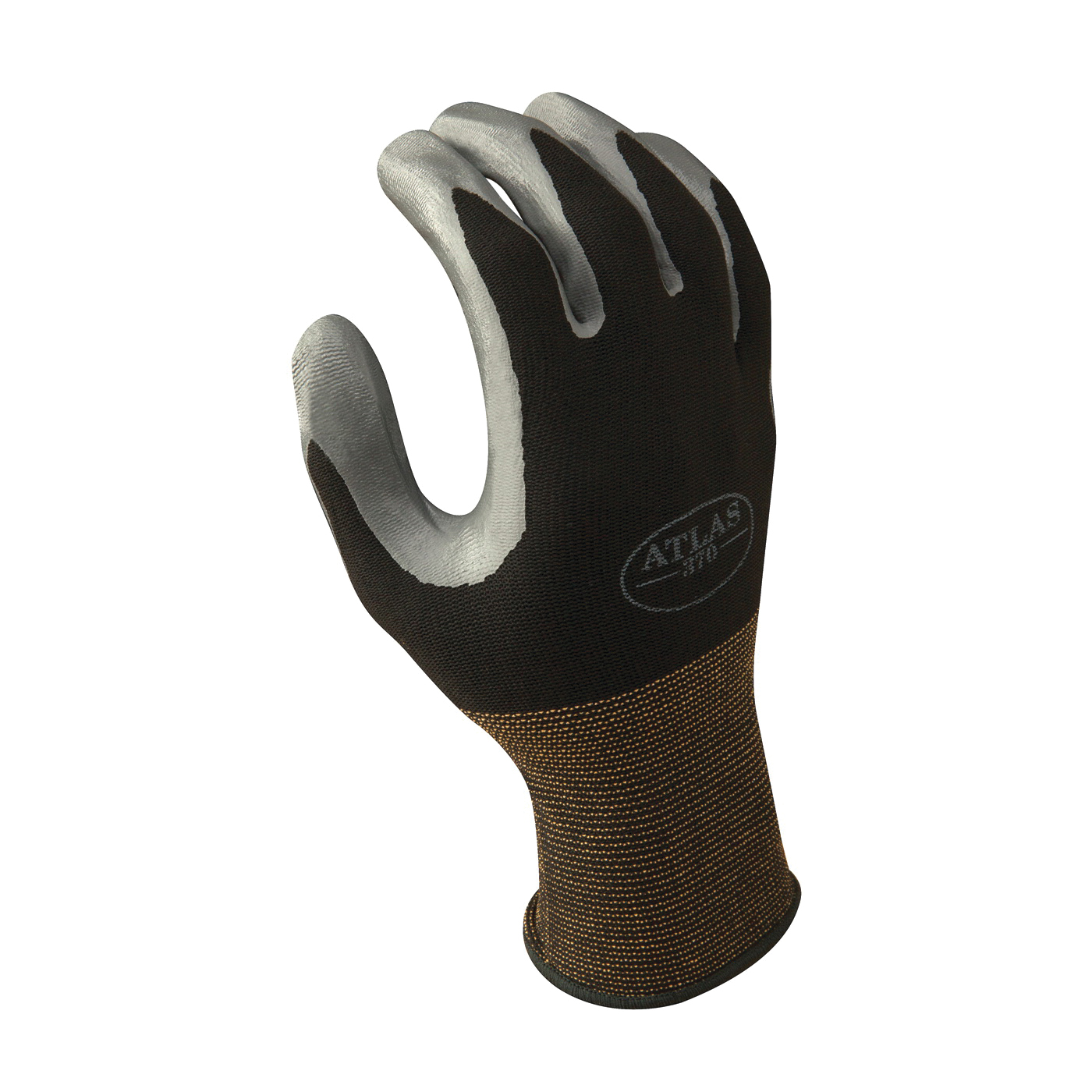 370BL-08.RT Protective Gloves, L, Knit Wrist Cuff, Nitrile, Black/Gray
