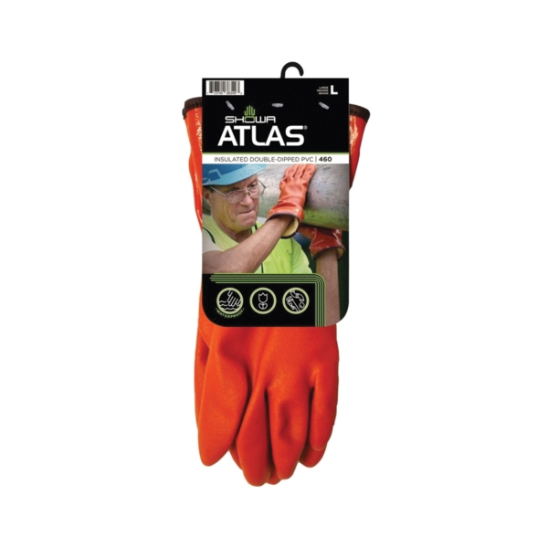 460L-09.RT Insulated Coated Gloves, L, 11-13/16 in L, Gauntlet Cuff, PVC, Orange