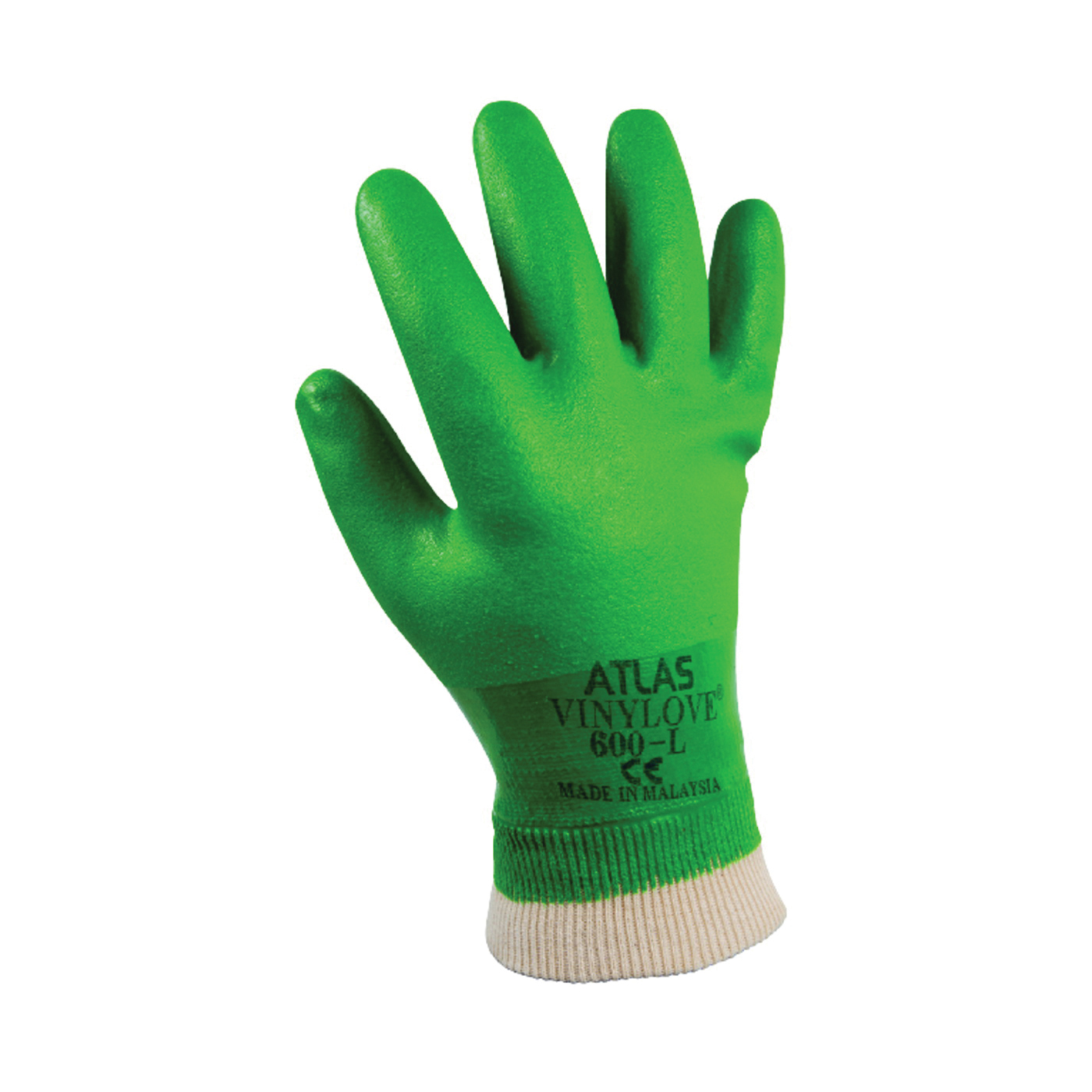 600L-09.RT Ultra Flexible Coated Gloves, L, 12 in L, Knit Wrist Cuff, PVC Coating, PVC Glove, Green