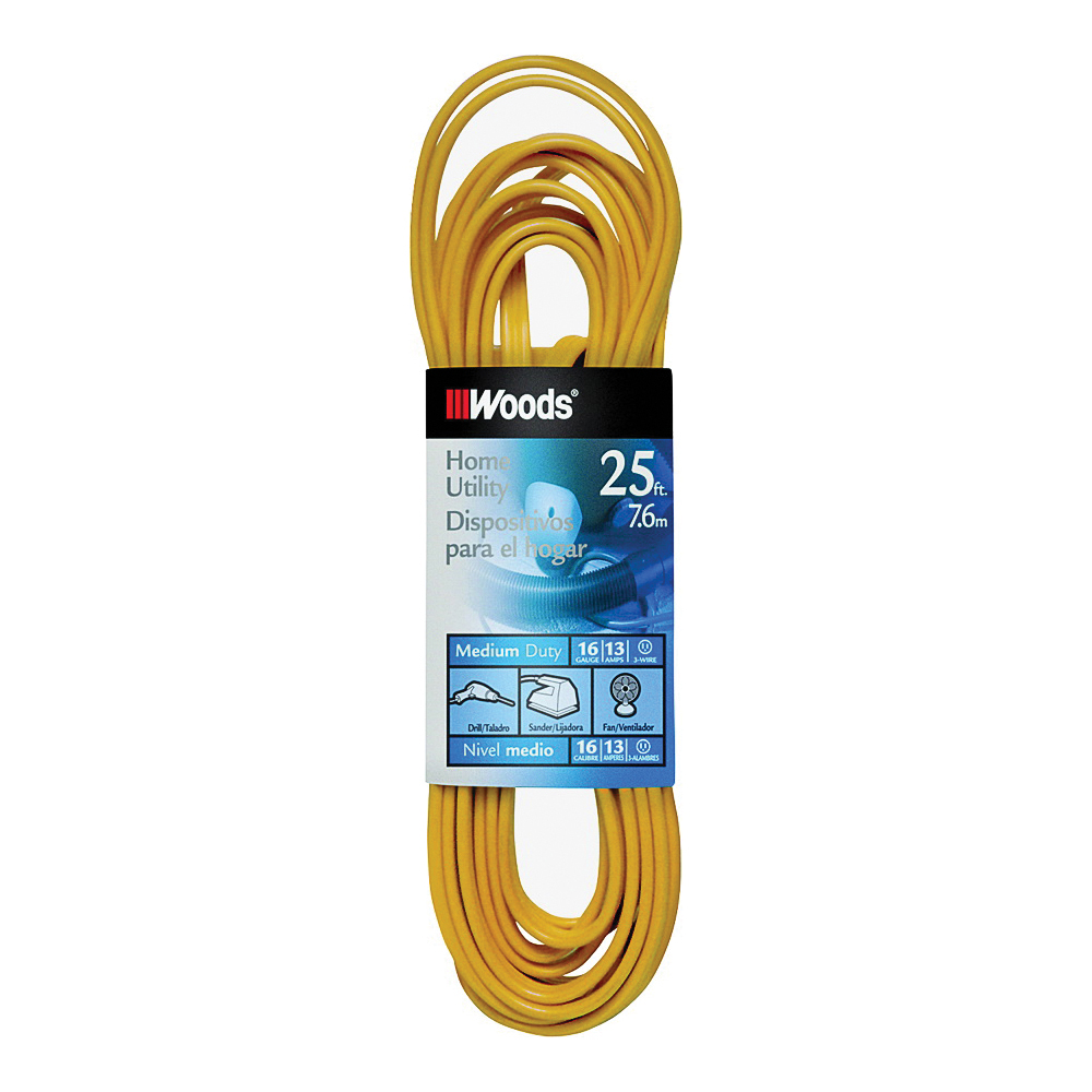 831 Extension Cord, 16 AWG Cable, 25 ft L, 10 A, 125 V, Yellow