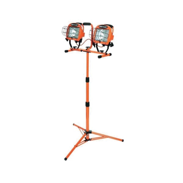 L14SLED Work Light with Telescoping Tripod Stand, 120 V, 1 W, 2-Lamp, Halogen Lamp, 20,000 Lumens, Orange