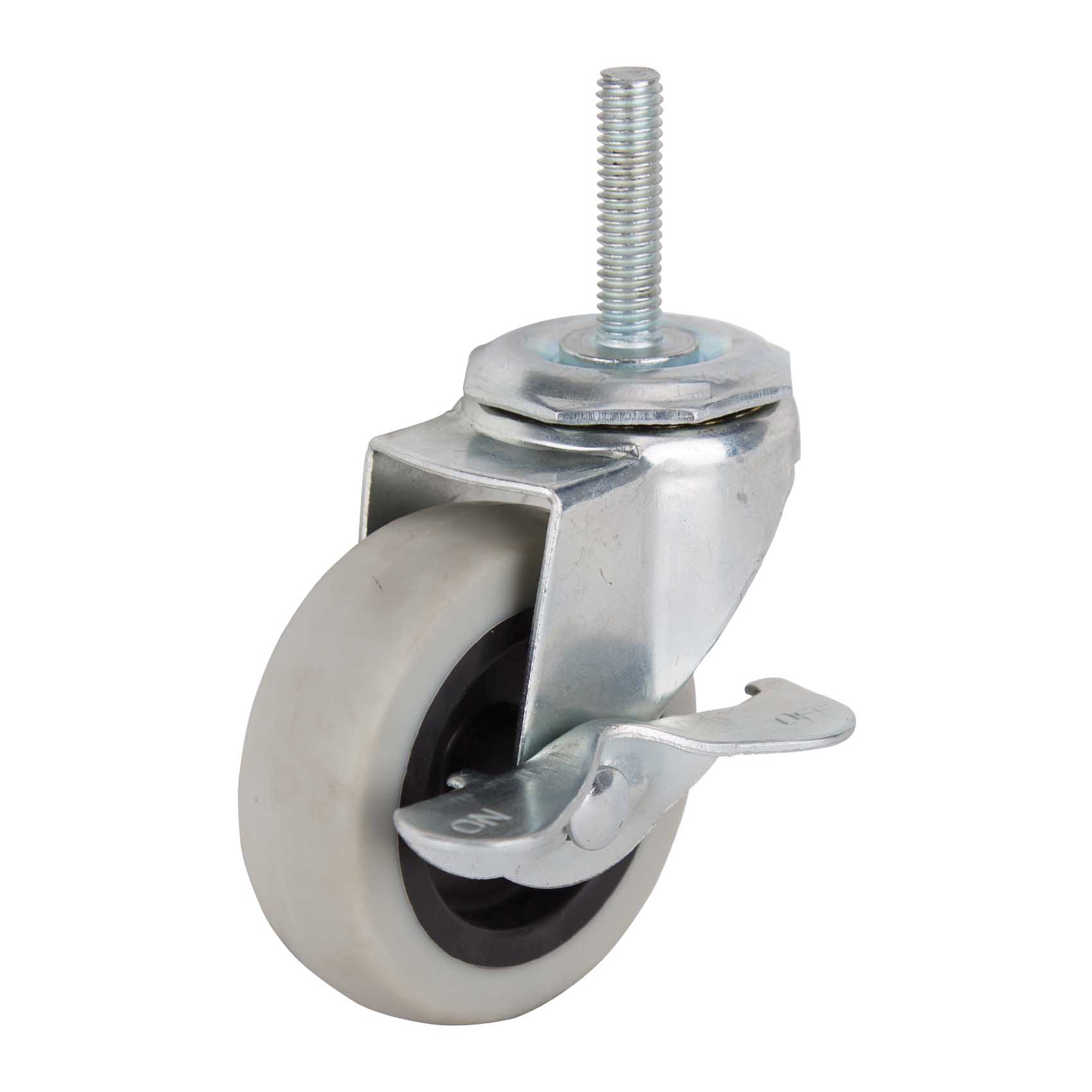 JC-N08-G Swivel Caster with Brake, 3 in Dia Wheel, 3 in W Wheel, Thermoplastic Rubber Wheel, Gray, 130 lb
