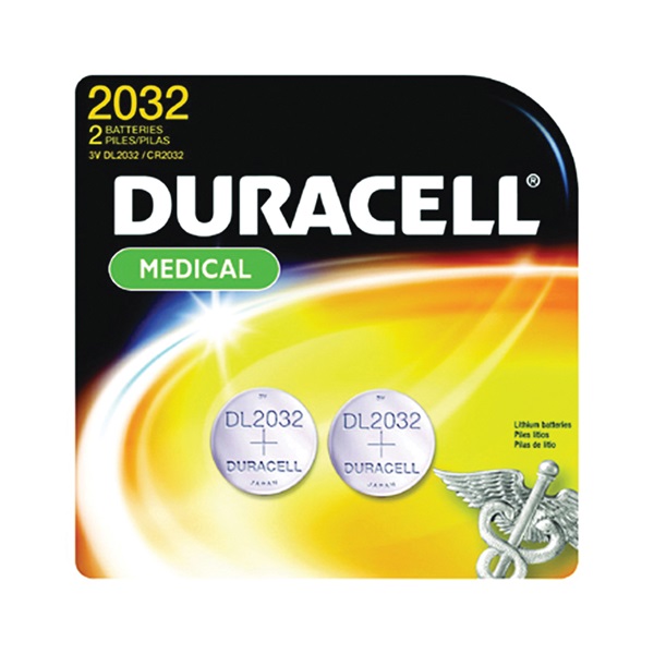 DURACELL DL2032B2PK Battery, 3 V Battery, 220 mAh, CR2032 Battery, Lithium, Manganese Dioxide - 1