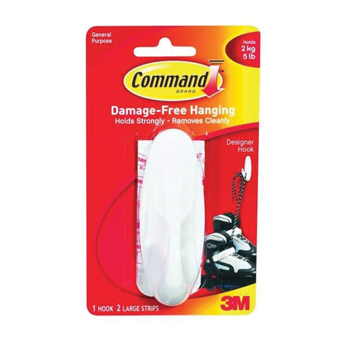 17083 Large Designer Hook, 3/4 in Opening, 5 lb, 1 -Hook, Plastic, White